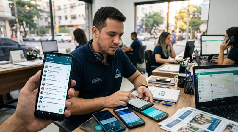 Central de atendimento de imobiliária sobrecarregada com mensagens de WhatsApp sem resposta rápida
