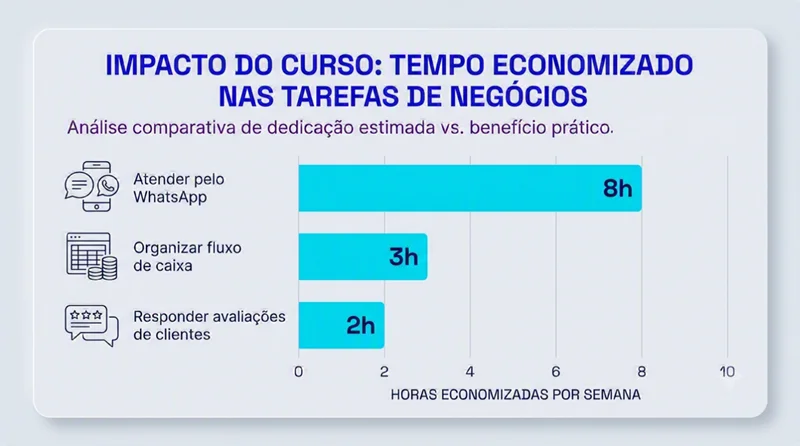 Grafico mostrando horas economizadas por semana em tarefas de atendimento e gestao apos o curso Negocio em dIA