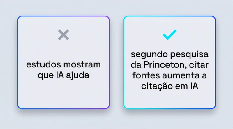 Comparação mostrando a diferença entre texto genérico e cápsula de resposta com fonte citada para GEO