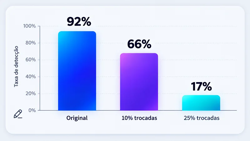 Gráfico de barras mostrando a queda da detecção de marca d'água em texto de IA de 92% para 17% após edições